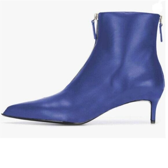 XYD Royal Blue Front Rear Double Zips Ankle Boots Pointed Toe Low Heel Shoes - Picture 1 of 8